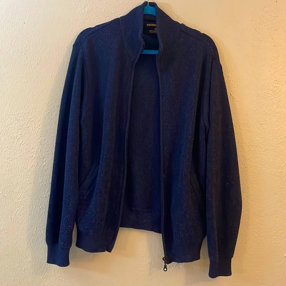 Factory Paty Other - Factory Paty 100% baby alpaca wool men’s Large navy zip up collar cardigan